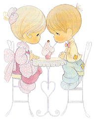 Boy and girl sharing soda